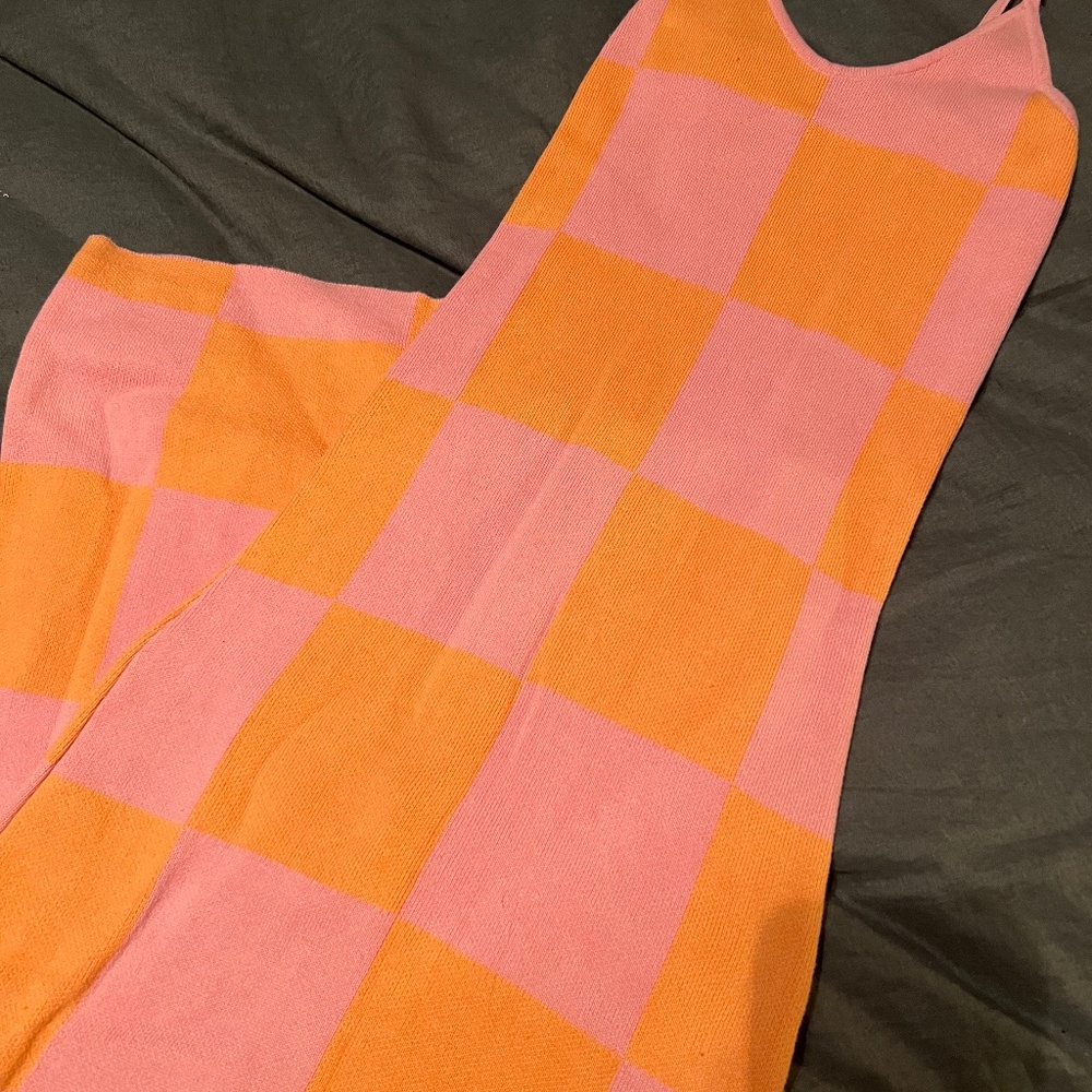 Peppermayo Pink and Orange Checker Knit Dress